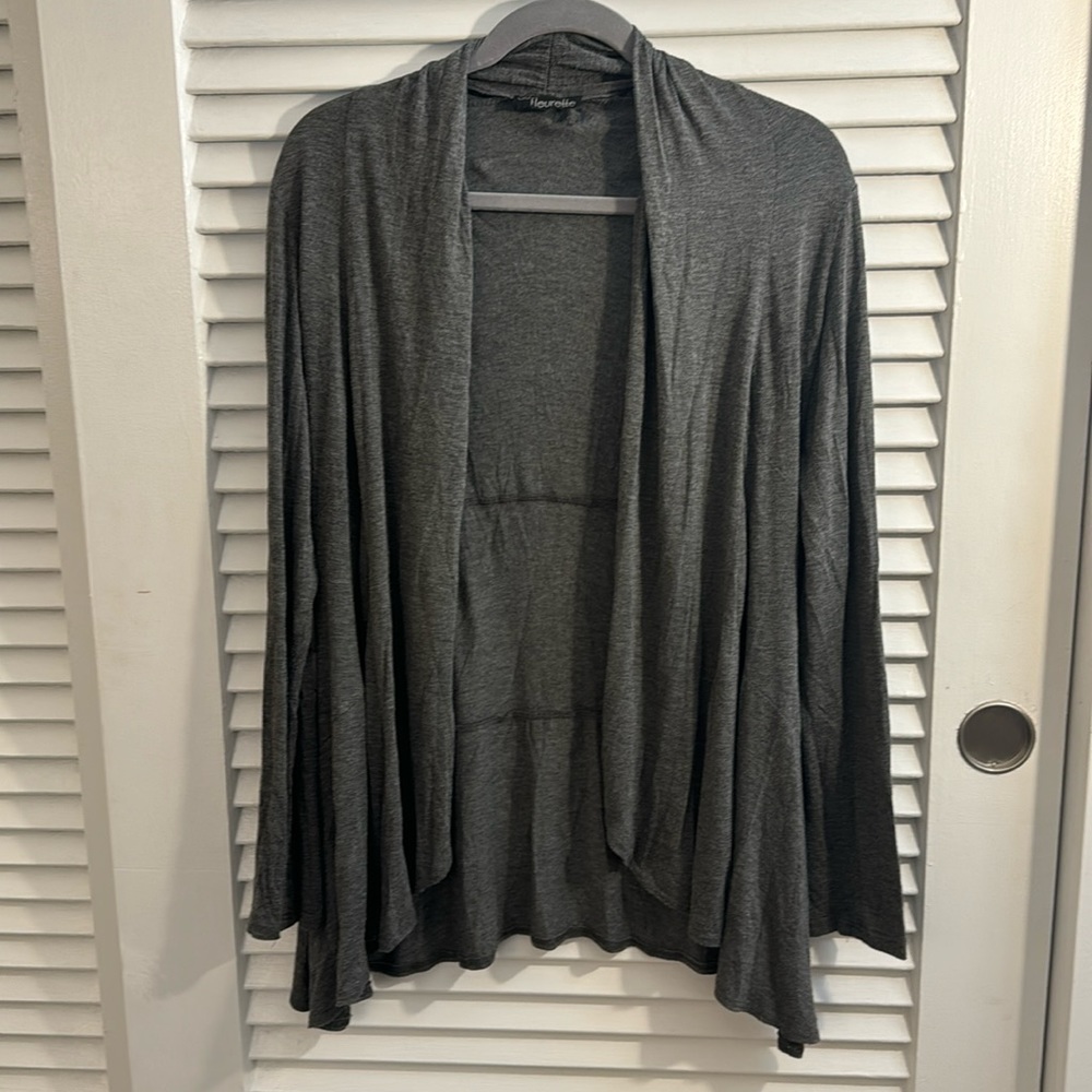 Oversized JM Fleurette Open Front Gray Cardigan - Small